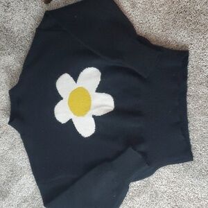 Pink Ripple black sweater flower juniors medium large